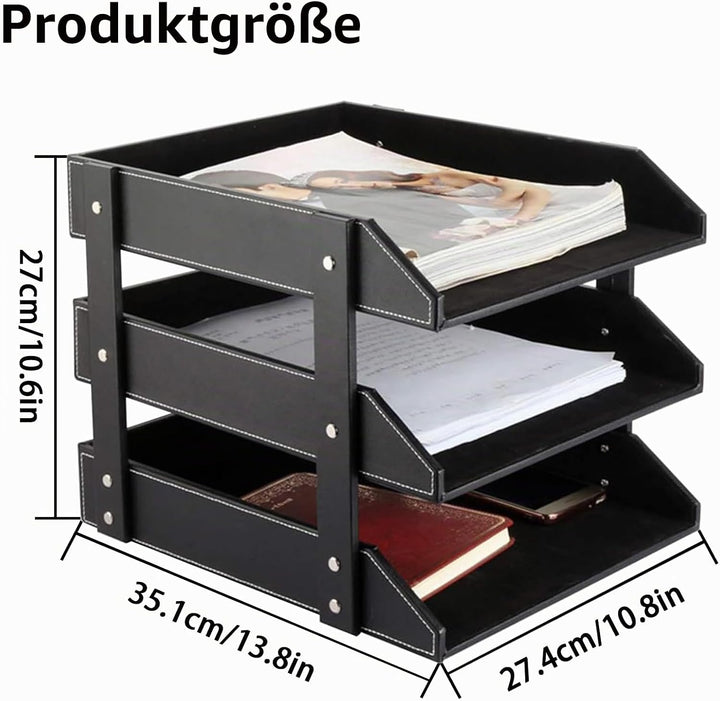 Schreibtisch-Organizer aus Leder, stapelbarer Büro-Aktenordner, Dokumentenfach für Akten, Ordner, Br