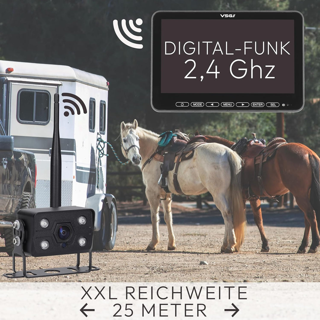 VSG24 Element Wired PRO HD Rückfahrkamera Set kabellos – 10" Vollglas Monitor, IP68 Funkkamera, 25 m