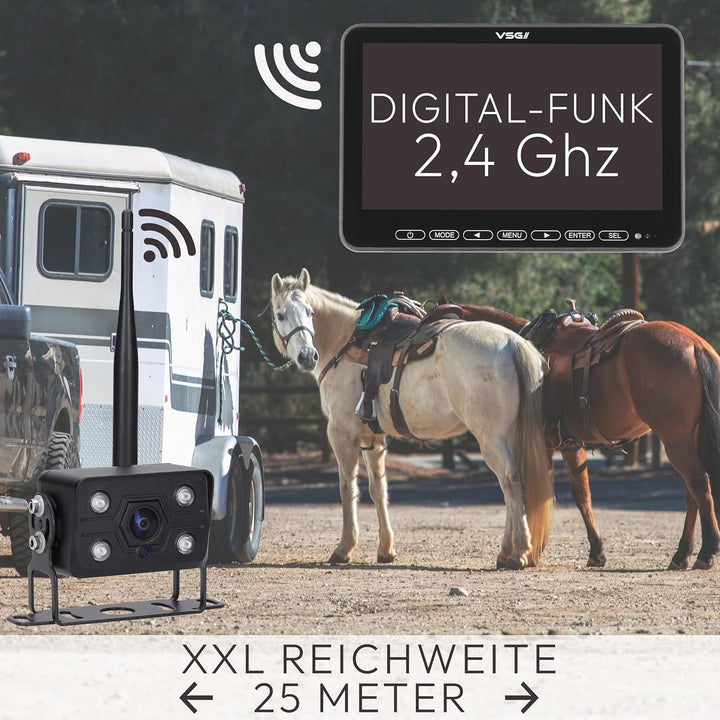 VSG24 Element Wired PRO HD Rückfahrkamera Set kabellos – 10" Vollglas Monitor, IP68 Funkkamera, 25 m