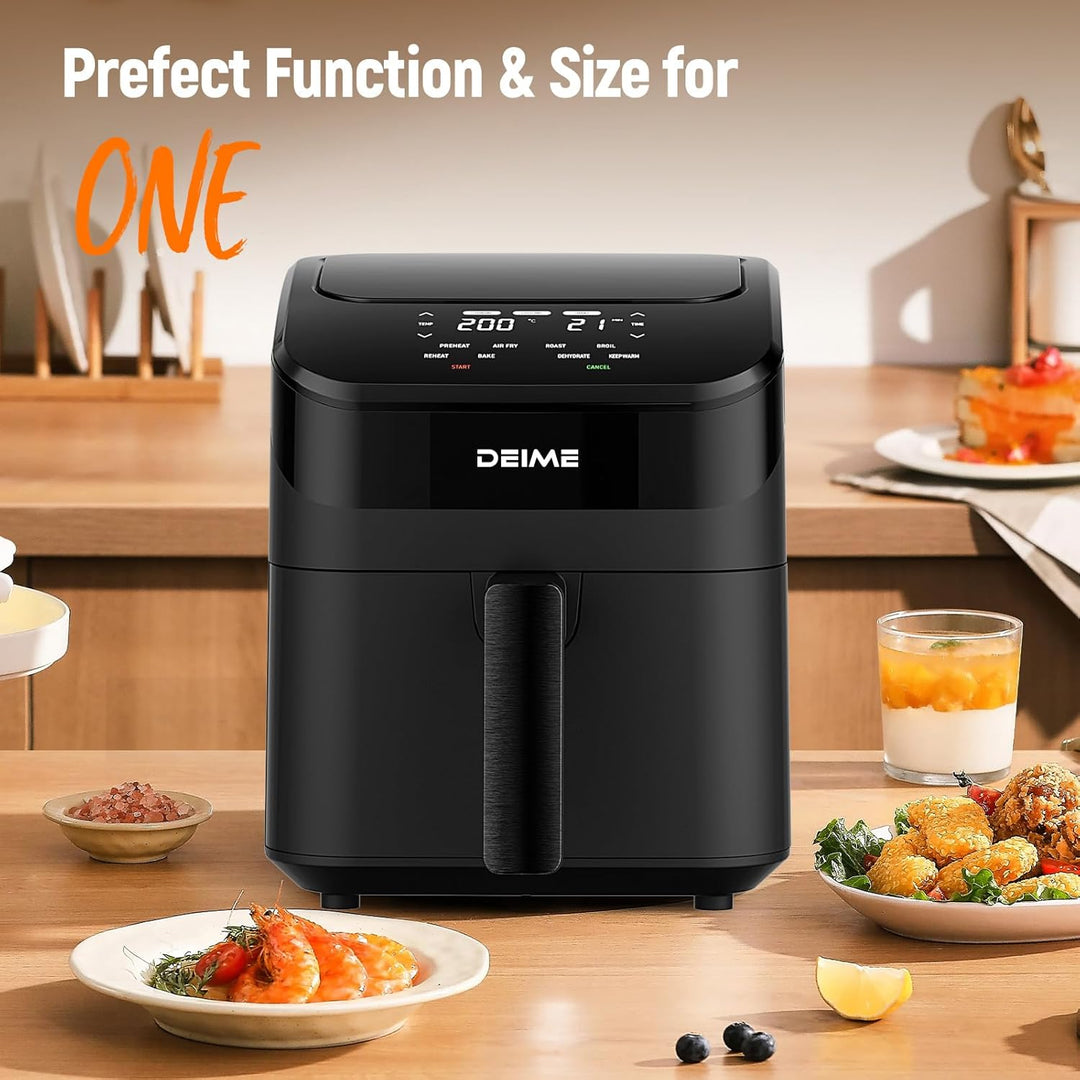 DEIME Heissluftfritteuse, 4,3 l, 8-in-1-Luftfritteuse, digital, platzsparend, kompakt, Backen, Aufwä