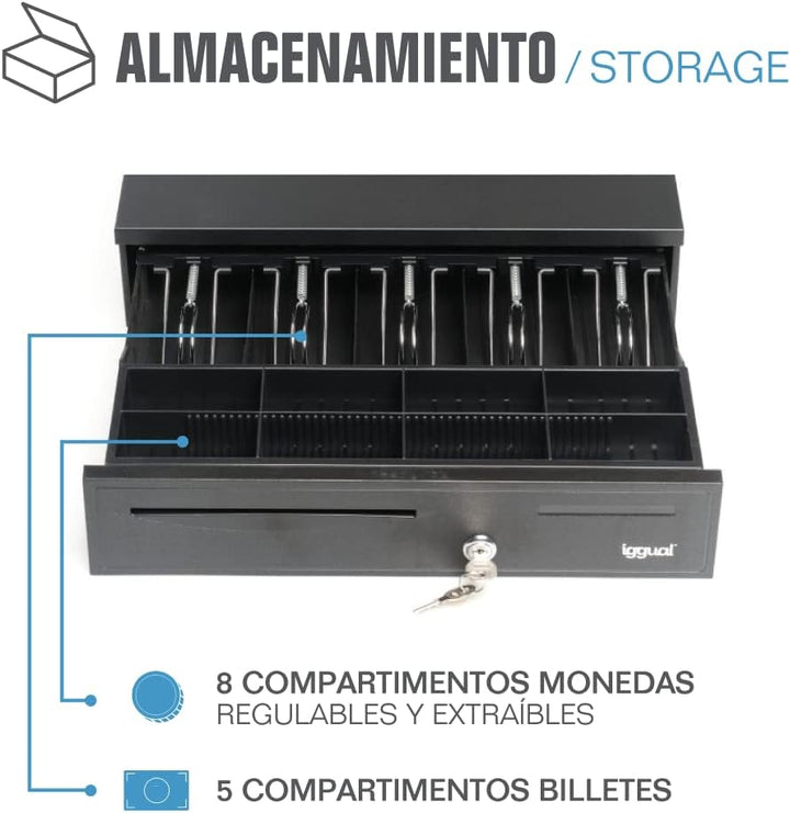 iggual - Geldkassette Abschliessbar IRON - 50 | Kassenschublade mit automatischer oder manueller Öff