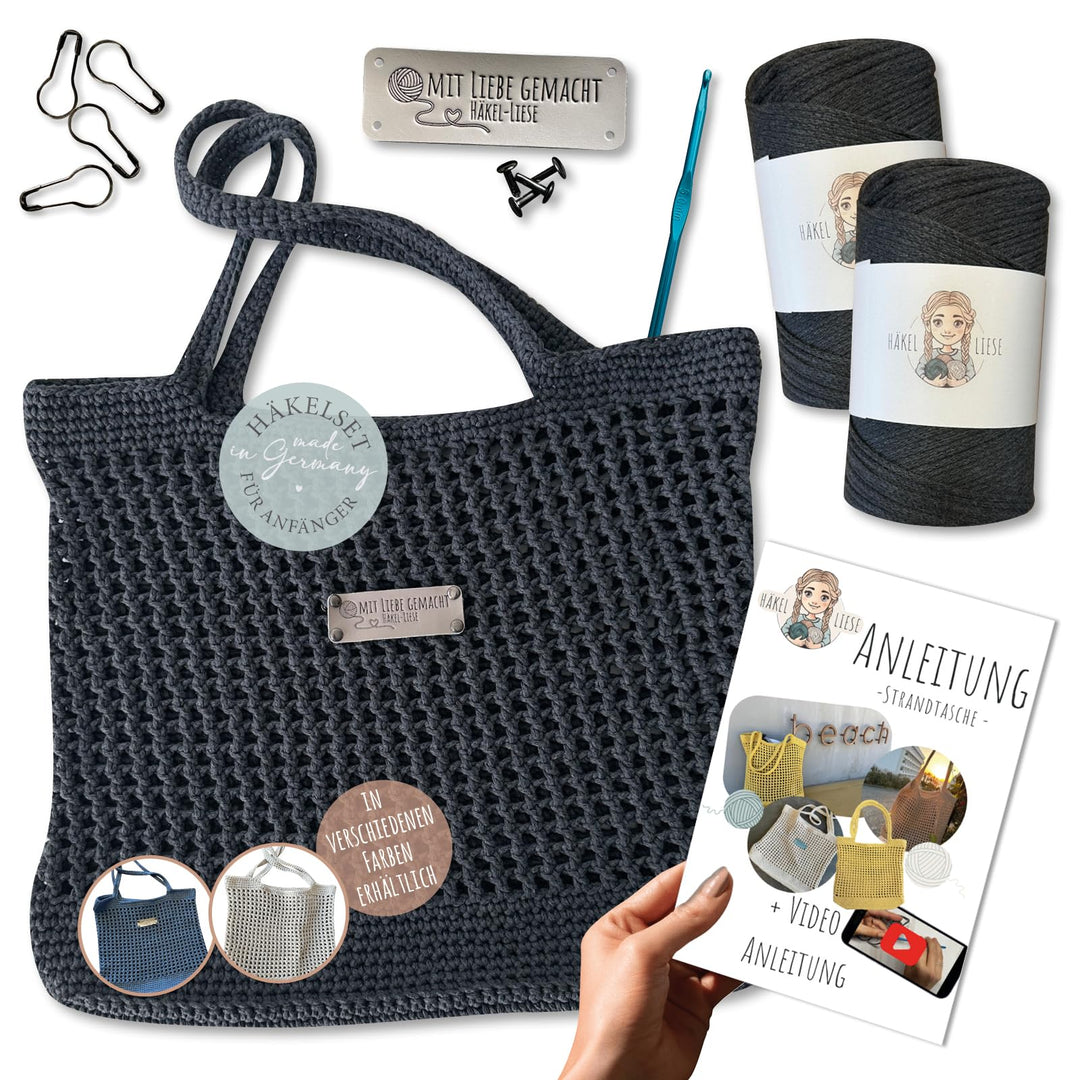 HÄKEL LIESE Häkelset Für Anfänger - Strandtasche Damen, Häkel Set für Anfänger Erwachsene, Häkelnade