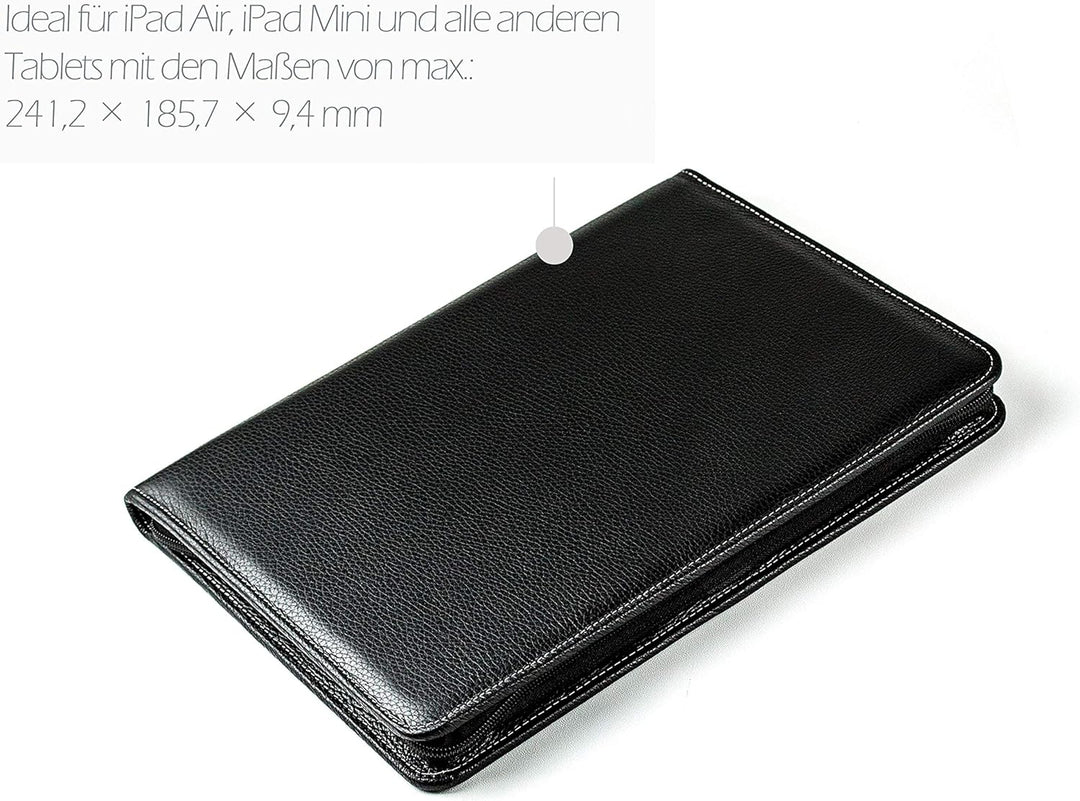 DELMON VARONE - Personalisierbare Tablet Schreibmappe DIN A4 aus Premium Soft Grain Leder schwarz, O