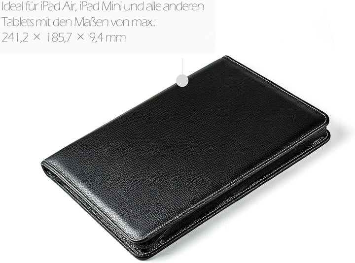 DELMON VARONE - Personalisierbare Tablet Schreibmappe DIN A4 aus Premium Soft Grain Leder schwarz, O
