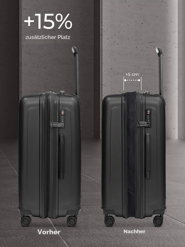 REDOLZ Mittelgrosser Hartschalen M+ Trolley | 46 x 30 x 66 cm | Koffer mit Dehnfalte von 82 auf 97 L
