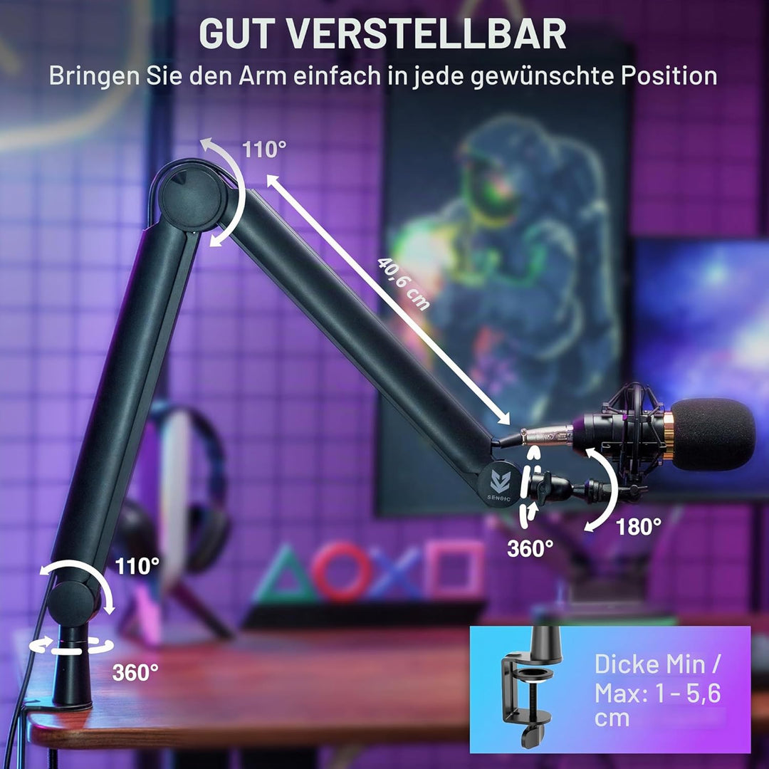 SENSIC SA-30 Mikrofonständer Tisch mit 360° drehbarem Schwenkarm, optionale Erhöhung und 3/8 bis 5/8