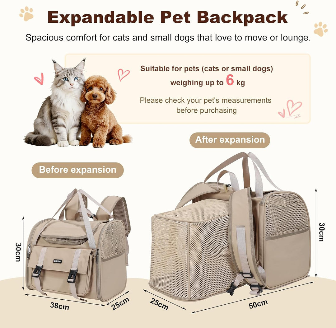 Erweiterbarer Katzenrucksack &amp; Hunderucksack, bis 8 kg (Khaki), Khaki