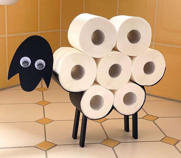 DanDiBo Toilettenpapierhalter Schwarz Metall Schaf mit Wackelaugen WC Rollenhalter Freistehend WC Pa