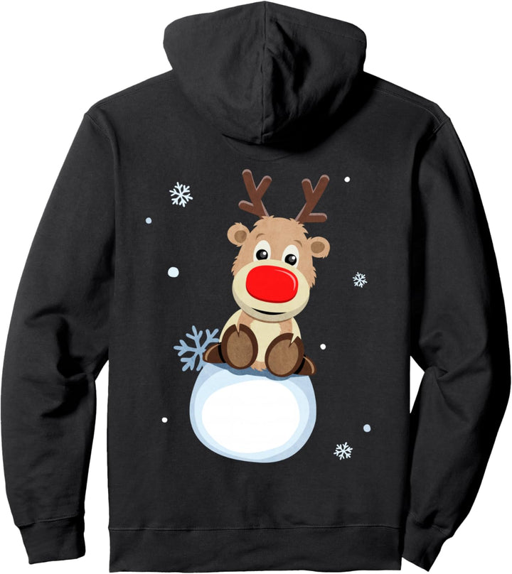 Rudolph Rentier Rote Nase Schneeflocken Frohe Weihnachten Pullover Hoodie