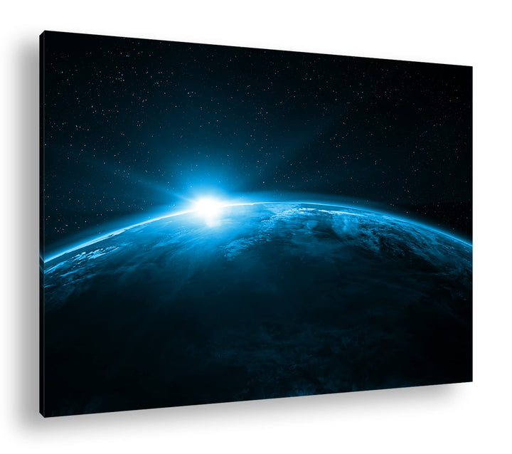 deyoli Sonnenaufgang im Universum Format: 80x60 Effekt: Monocrome Blau als Leinwandbild, Motiv ferti