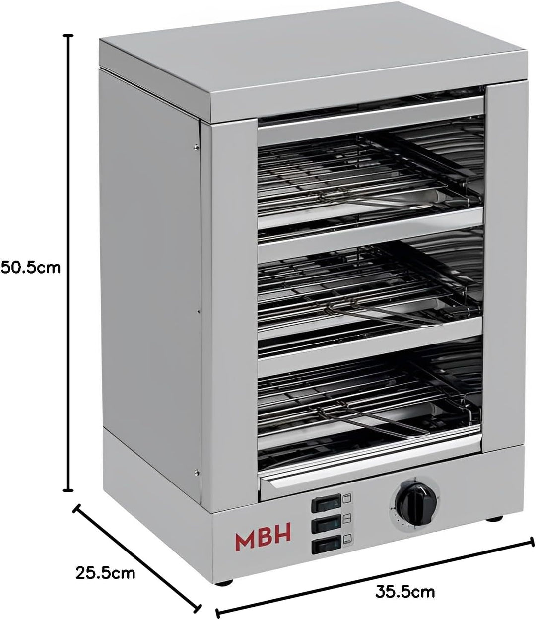 MBH - Profi-Toaster elektrisch 3-Etagen Edelstahl mit Timer. Industrietostofen für Gastro, Bar & Res