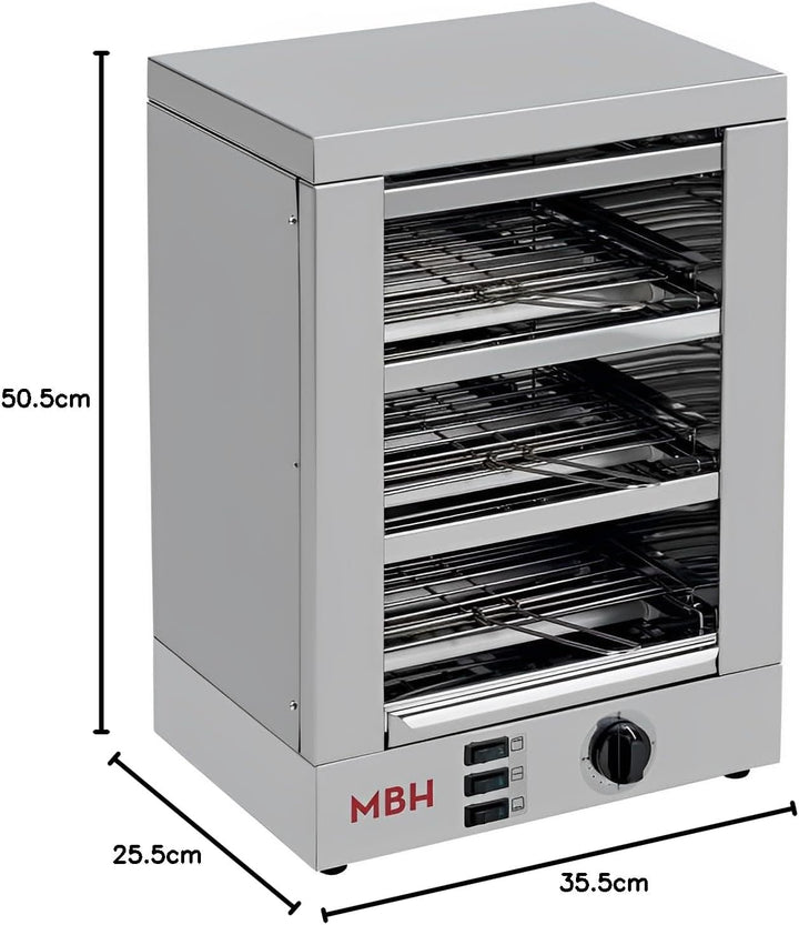 MBH - Profi-Toaster elektrisch 3-Etagen Edelstahl mit Timer. Industrietostofen für Gastro, Bar & Res