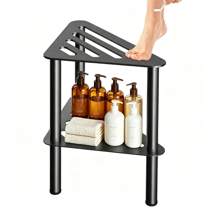 Rostfreier-Eck-Duschfusshocker, Duschfussstützenbank mit Ablagefach für Innendusche, 36CM Höhe, 150K