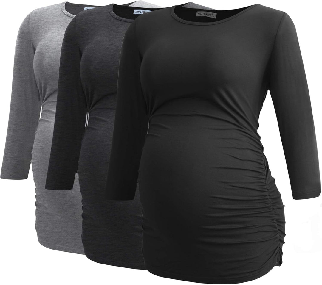 Smallshow Damen Schwanger Mutterschaft Oberteile 3/4 Ärmel Umstandsshirts Schwangere Tops Schwangers