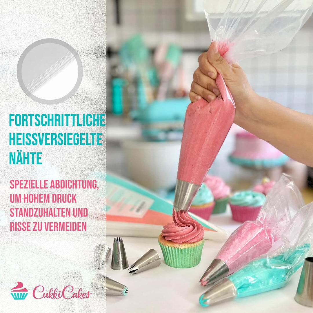 CukkiCakes 800 Stück Profi Einweg Spritzbeutel (Grösse: 30cm/40cm/47cm/53cm) - 100% Recycelbar - Ext