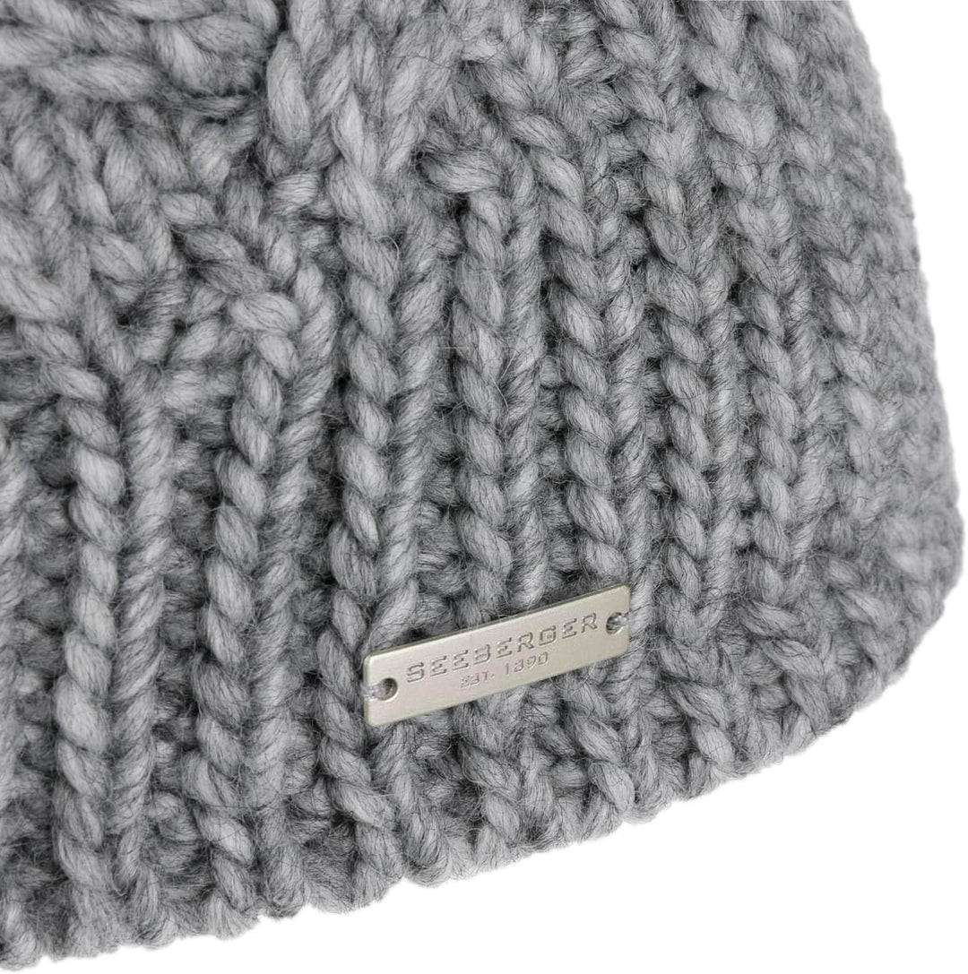 Seeberger Travola Bommelmütze Strickmütze Beanie Damenmütze Damen - mit Futter, Oversize Winter Herb