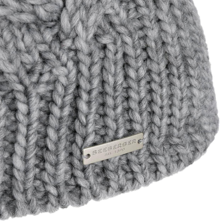 Seeberger Travola Bommelmütze Strickmütze Beanie Damenmütze Damen - mit Futter, Oversize Winter Herb