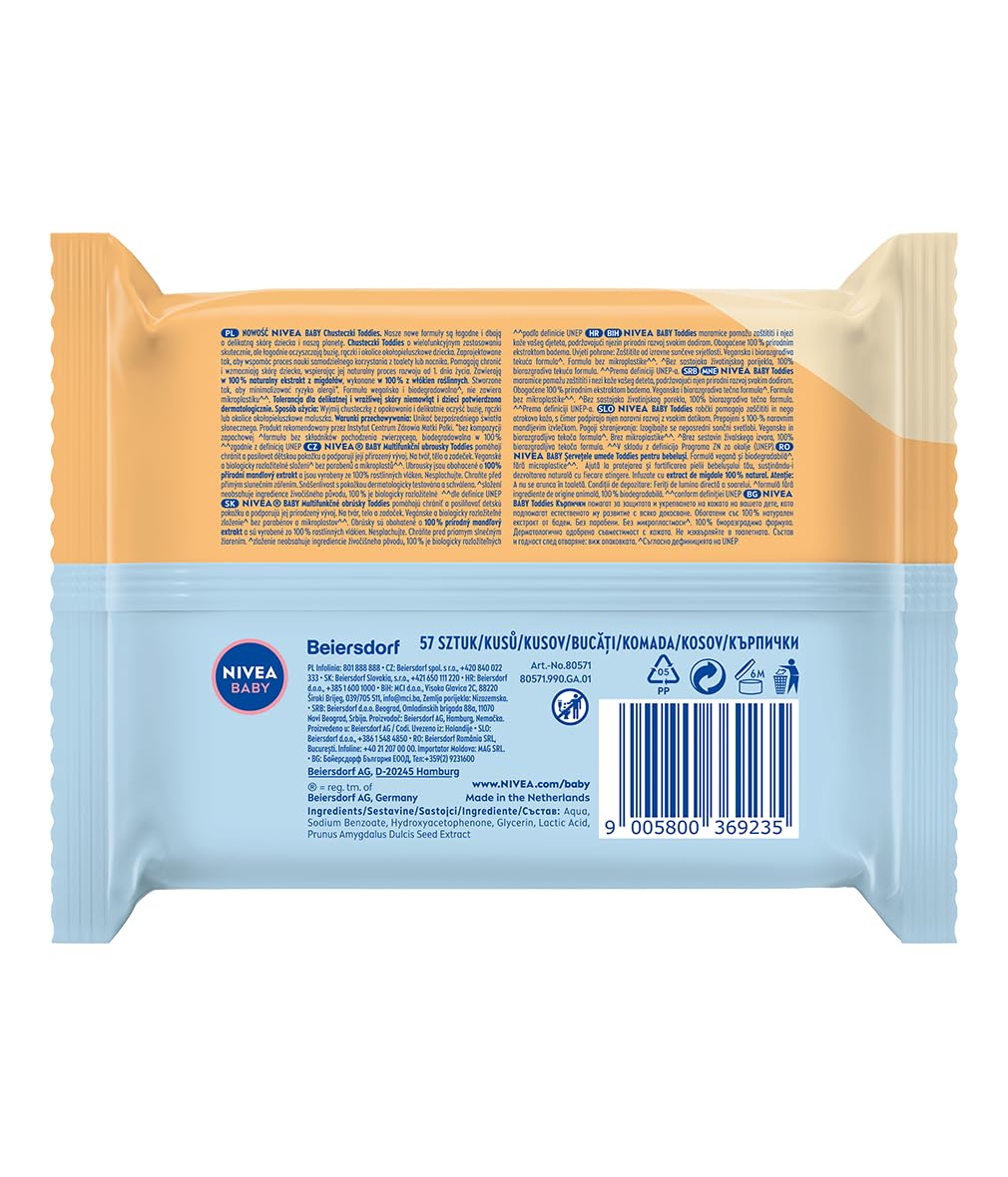 NIVEA BABY Biologisch abbaubare Toddies, 1 x 57 Stk. (Packung mit 5) Weiss 57 stück (5er Pack), Wei&