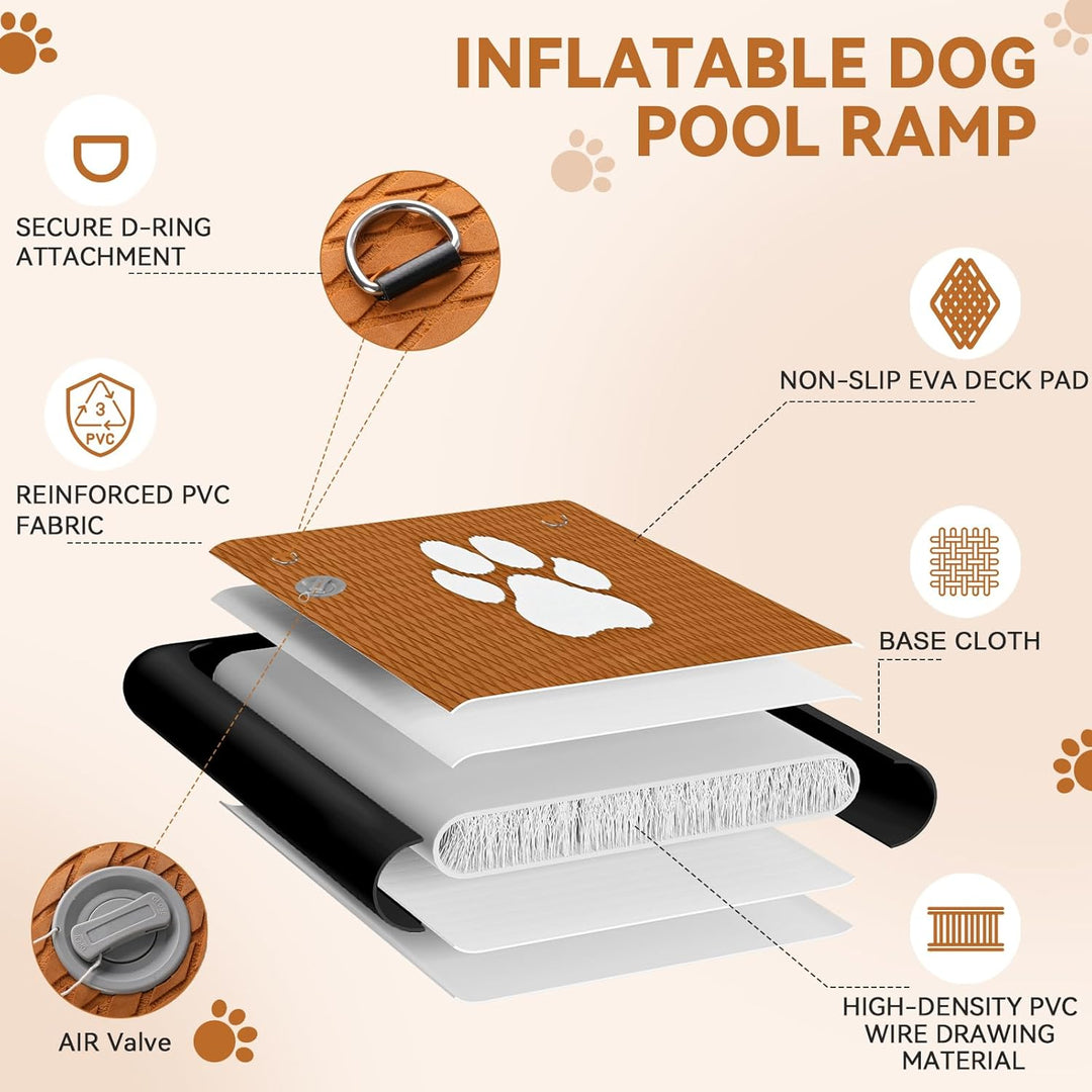 FBSPORT Hunderampe Aufblasbare Hunde Wasserrampe, Hundeboot Rampe Schwimmende Dock Leiter für Pool,