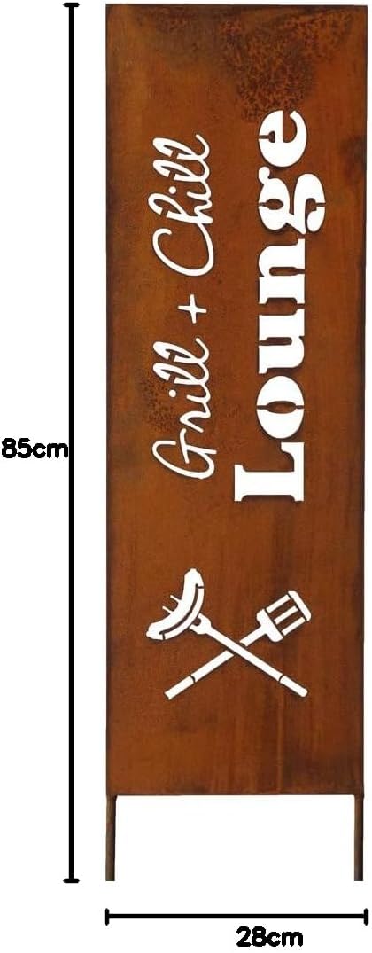 Schild Spruchtafel Gartenschild Edelrost rostige Gartendeko 115cm Edelrost (Grill & Chill), Grill &