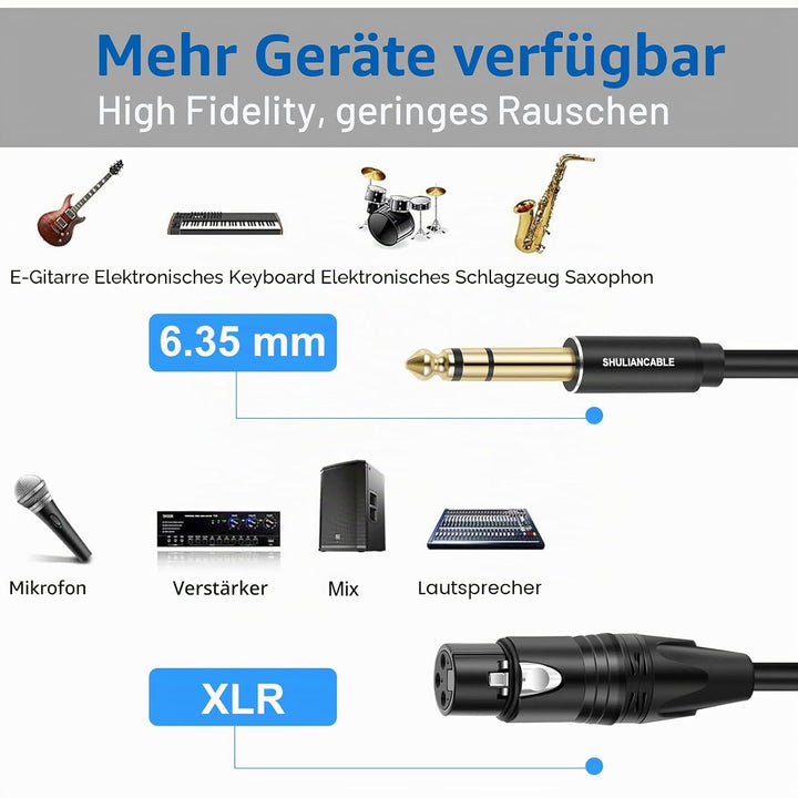 SHULIANCABLE 1/4 Zoll Klinke TRS symmetrisch auf XLR Buchse Mikrofonkabel, XLR auf 6,35 mm Stecker T