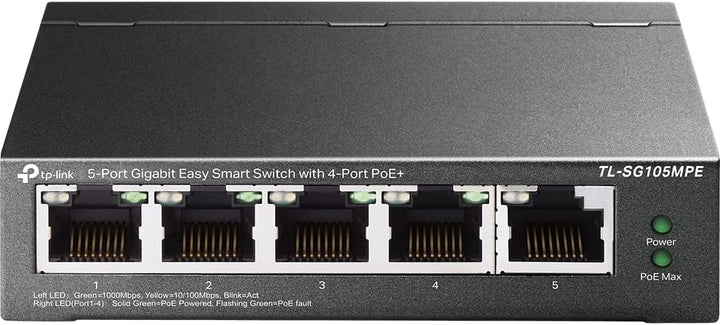 TP-Link TL-SG105MPE 5 Port Managed PoE Switch mit 4 PoE+ Ports (120 Watt, IEEE-802.3af/at PoE,lüfter