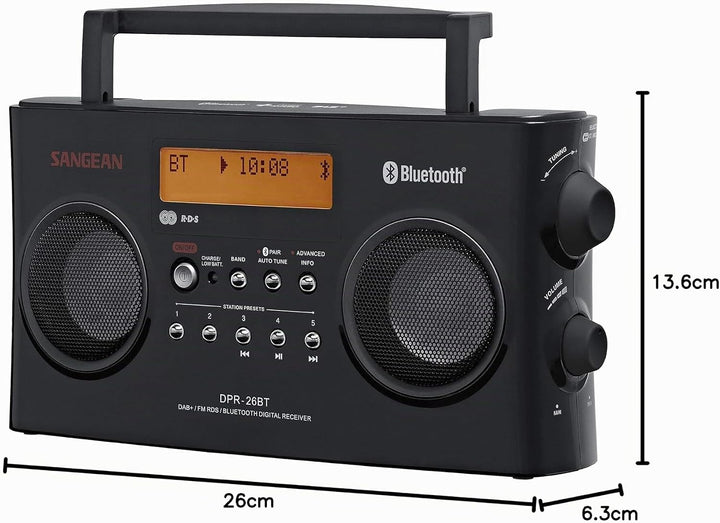 Sangean DPR-26BT DAB+ Radio - Tragbare Bluetooth Lautsprecher - UKW und AUX-in - schwarz