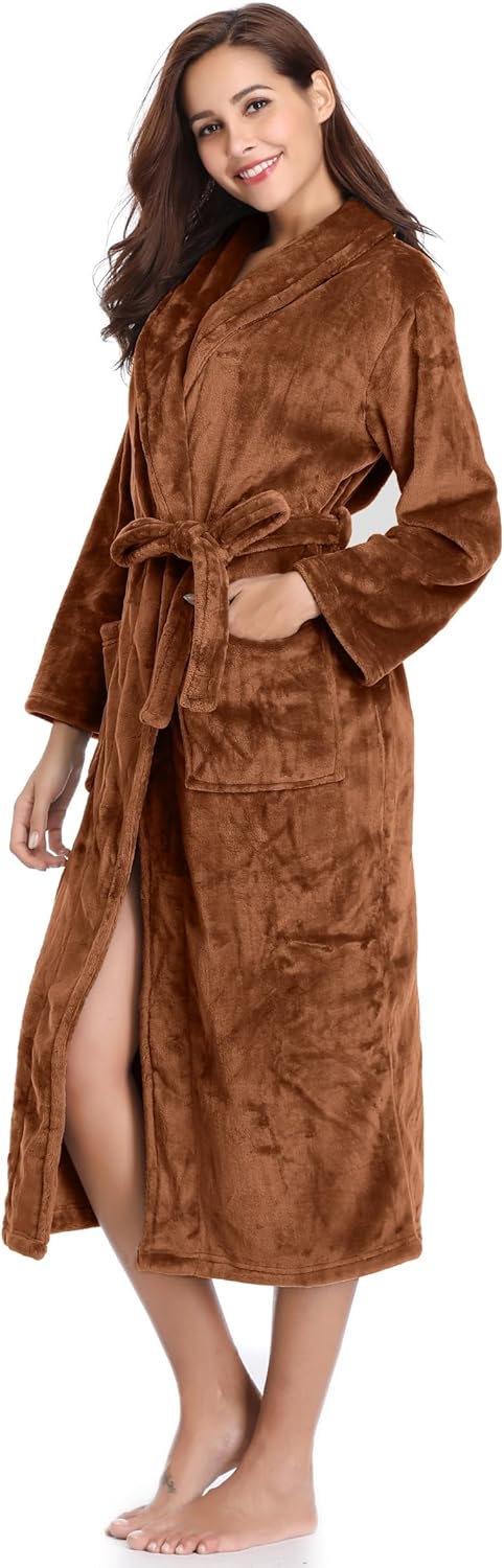 Vlazom Damen Bademantel Flanell Weiche Winter Bademantel Saunamantel Morgenmantel Lange Ärmel Hausma