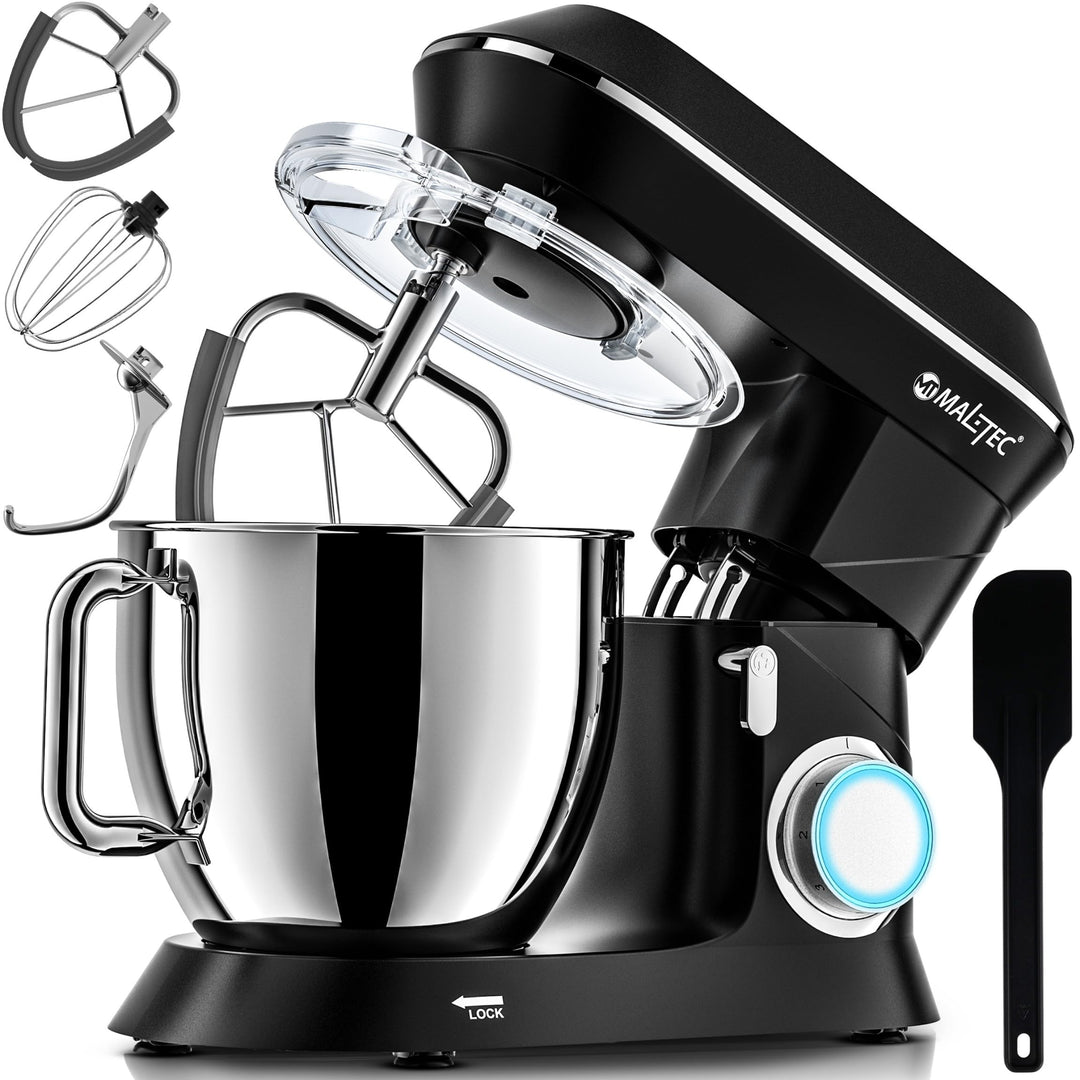 MalTec Planet Küchenmaschine | MaltecChef 2200W Knetmaschine | Rührhaken, Knethaken, Schneebesen, Sp