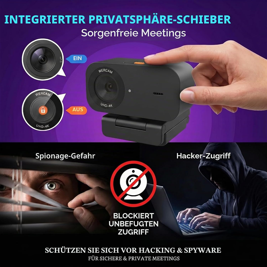 Kaysunlink UHD 4K Webcam, Webcam mit Mikrofon und Objektivabdeckung, Rauschunterdrückung, 100° FOV,