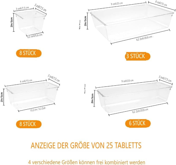 Schubladen Organizer, 25 Stück in 4 Grössen, Kunststoff, Schminktisch und Make-up Organizer, Ordnung