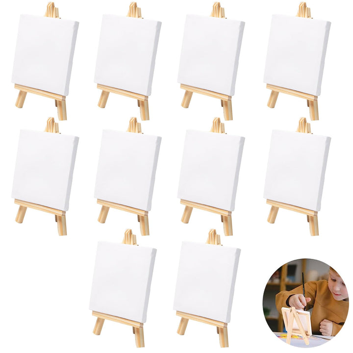 10 Stück Mini Leinwand Staffelei Holz, Mini Holz Dekoration Staffelei, Mini Leinwand mit Staffelei 1