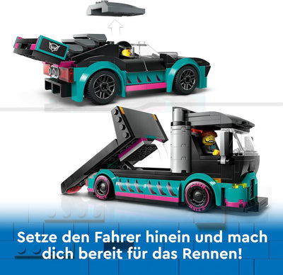 Lego City Autotransporter mit Rennwagen, LKW-Spielzeug mit Verstellbarer Laderampe und Renn-Auto, Ba