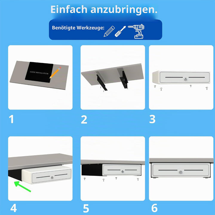 Montagehalterung für Geldkästen – 2 x Schienen, für 33 und 41 cm grosse Schublade, einfache Montage,