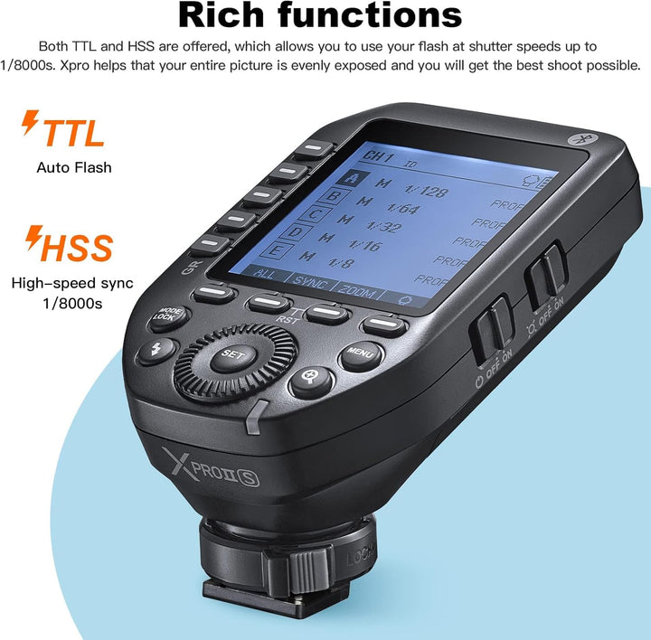 Godox XProII Drahtloser TTL-Blitzauslöser für Sony-Kameras, 2.4G 1/8000s HSS, Bluetooth-Verbindung,