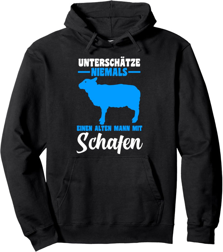 Unterschätze niemals einen alten Mann mit Schafen Pullover Hoodie