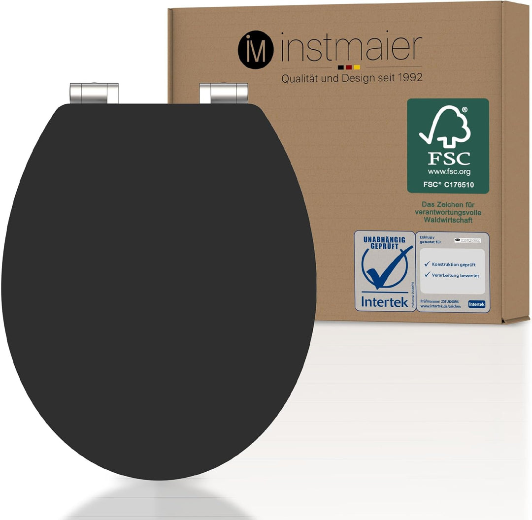 instmaier WC Sitz schwarz matt | Toilettensitz mit Absenkautomatik | Klodeckel aus MDF-Holz | geprüf