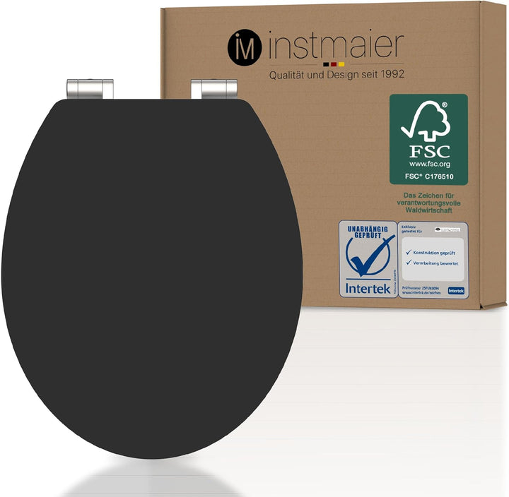 instmaier WC Sitz schwarz matt | Toilettensitz mit Absenkautomatik | Klodeckel aus MDF-Holz | geprüf