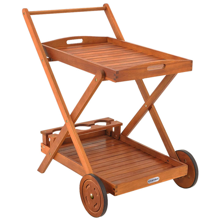 Casaria Servierwagen mit Rollen FSC®- zertifiziertes Akazien Holz 2 Ebenen Tablett Flaschenhalter Kü