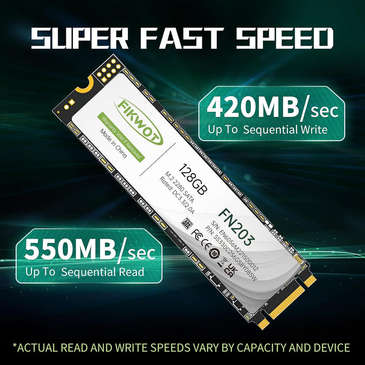 Fikwot FN203 128GB M.2 SATA SSD – SLC Cache 3D NAND TLC SATA III 6Gb/s M.2 2280 NGFF Internes Solid