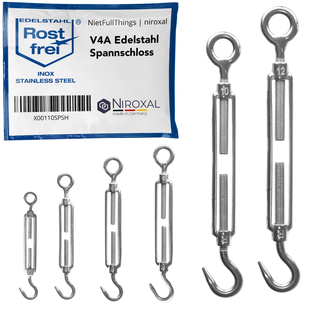 Edelstahl Spannschloss Haken-Öse – 6 mm – 50 Stück – V4A (A4) – Seilspanner/Drahtspanner rostfrei M