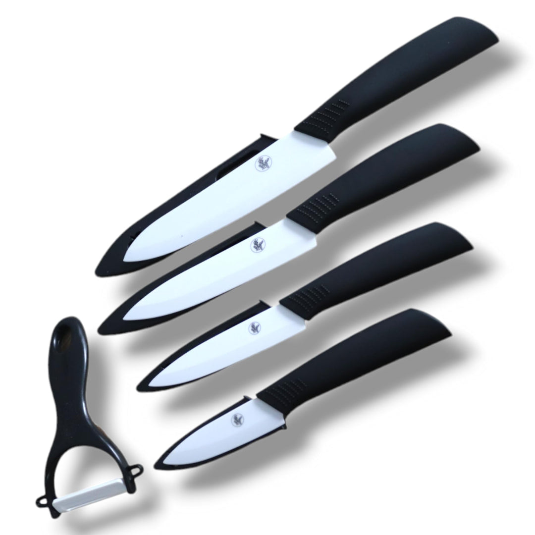 Keramik Messer Set 5Tlg, 4 Messer und 1 Schäler Messerset Kochmesser Chefmesser Schälmesser Allzweck
