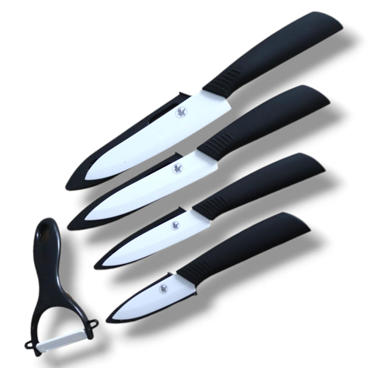 Keramik Messer Set 5Tlg, 4 Messer und 1 Schäler Messerset Kochmesser Chefmesser Schälmesser Allzweck
