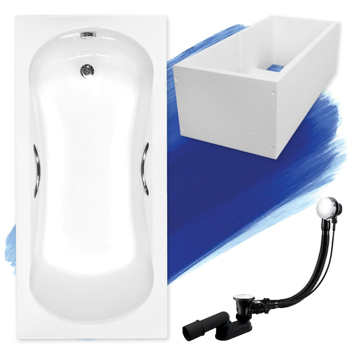 BADLAND Badewanne Original Weiss Acryl Wanne Rechteck ARIA PLUS 160x70 KOMPLETTSET SET mit Premium W