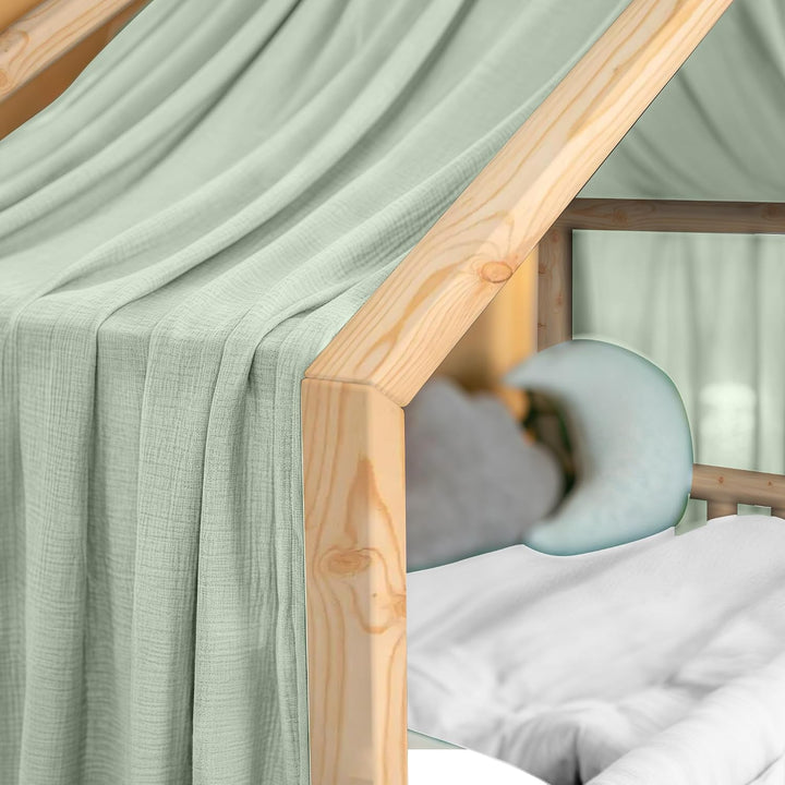Hausbett Himmel Deko Set, Betthimmel Hausbett aus Musselin - 1 Betthimmel & 1 Wimpelkette, für Junge