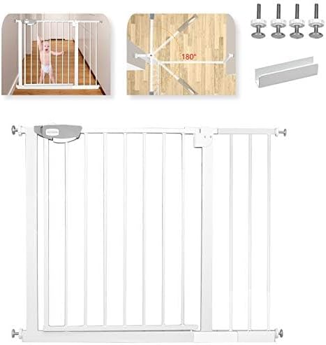 LZQ Treppenschutzgitter, Doppelschloss extra sicheres Metall-Türschutzgitter zum Klemmen, Weiss, 95-