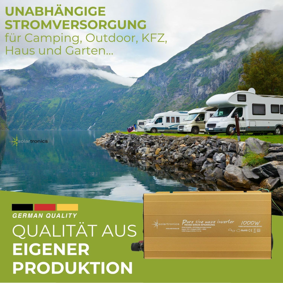Wechselrichter - Spannungswandler 12V 300 bis 3000 Watt reiner SINUS mit echtem Power USB 2.1A Gold