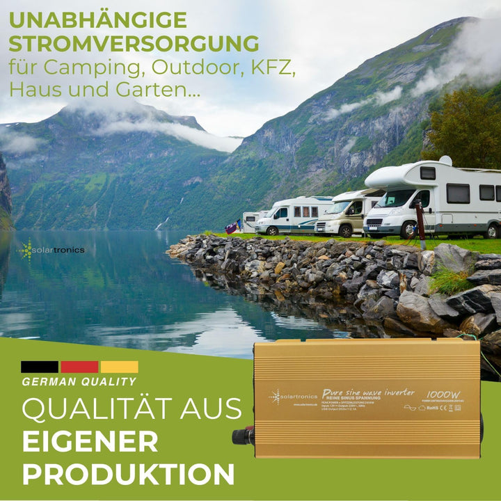 Wechselrichter - Spannungswandler 12V 300 bis 3000 Watt reiner SINUS mit echtem Power USB 2.1A Gold