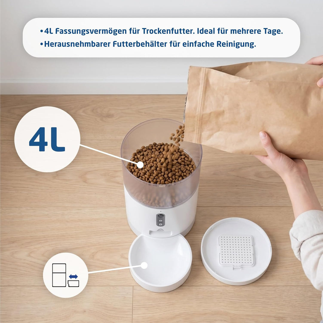 Automatischer Futterspender - 4 Liter - 3MP Kamera, WiFi und App - Futterprogrammierung, bidirektion