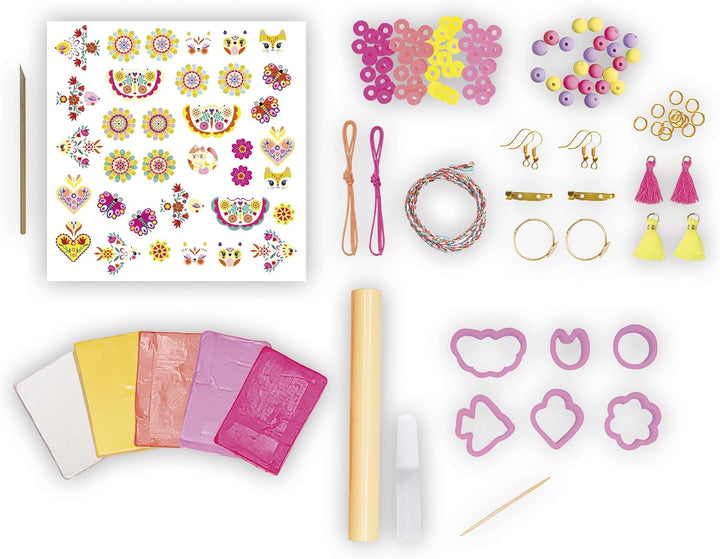 Janod J09186 Janod-16 Freundschaftsschmuck Polymer Charms zum Selbermachen-Bastelpackung-Fördert die